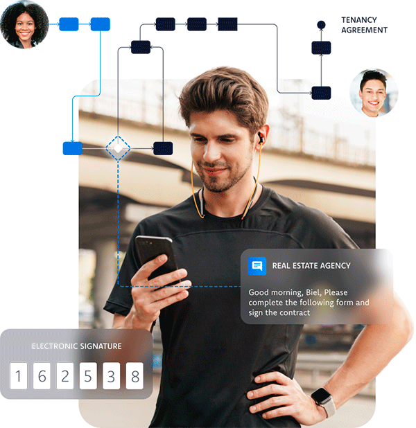Electronic signature of a real estate contract from a mobile device with digital process automation.