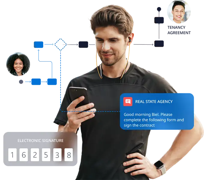 Electronic signature of a real estate contract from a mobile device with digital process automation.