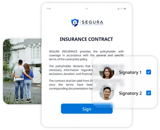 Electronic signing of an insurance policy from a mobile phone